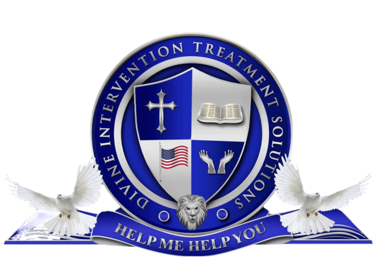 Emblem of Divine Intervention Treatment Solutions with dove and shield elements.